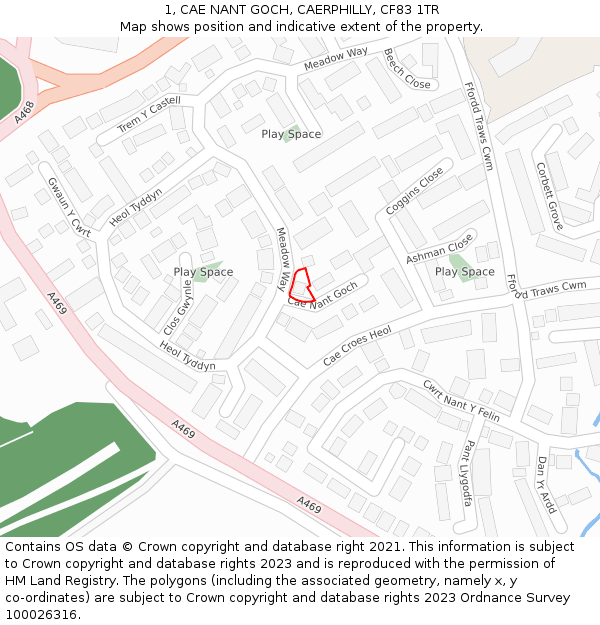 1, CAE NANT GOCH, CAERPHILLY, CF83 1TR: Location map and indicative extent of plot