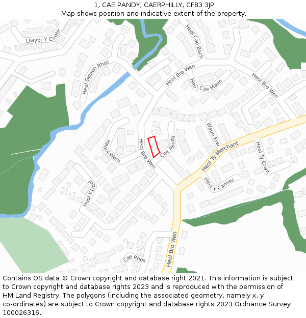1, CAE PANDY, CAERPHILLY, CF83 3JP: Location map and indicative extent of plot