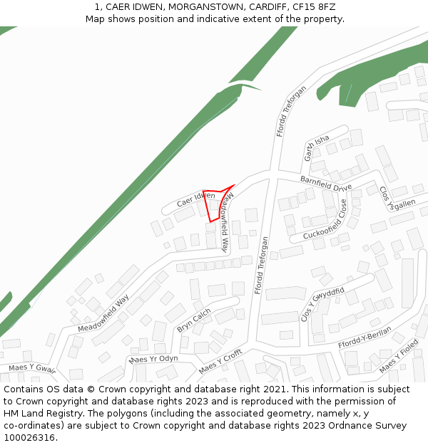 1, CAER IDWEN, MORGANSTOWN, CARDIFF, CF15 8FZ: Location map and indicative extent of plot