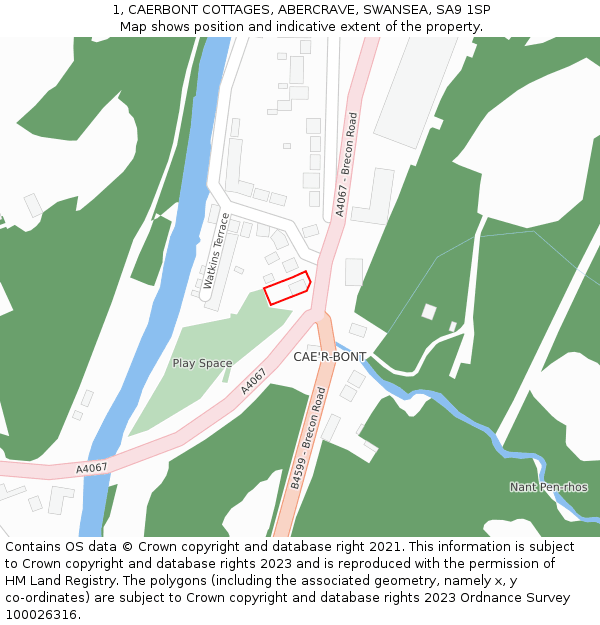 1, CAERBONT COTTAGES, ABERCRAVE, SWANSEA, SA9 1SP: Location map and indicative extent of plot