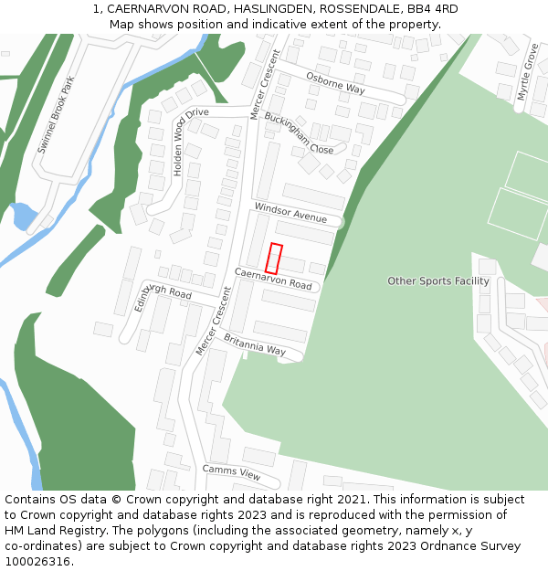 1, CAERNARVON ROAD, HASLINGDEN, ROSSENDALE, BB4 4RD: Location map and indicative extent of plot