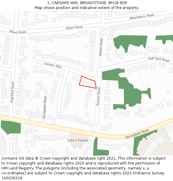 1, CAESARS WAY, BROADSTONE, BH18 9DP: Location map and indicative extent of plot