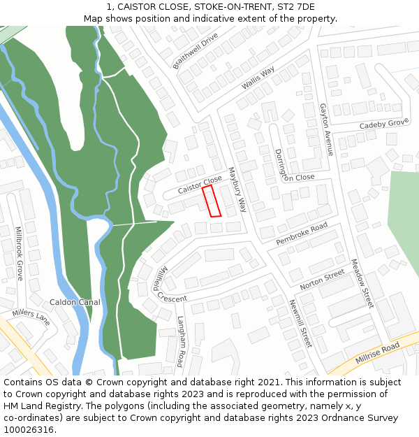 1, CAISTOR CLOSE, STOKE-ON-TRENT, ST2 7DE: Location map and indicative extent of plot