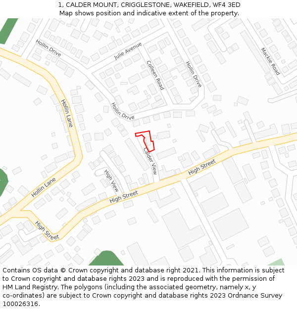 1, CALDER MOUNT, CRIGGLESTONE, WAKEFIELD, WF4 3ED: Location map and indicative extent of plot