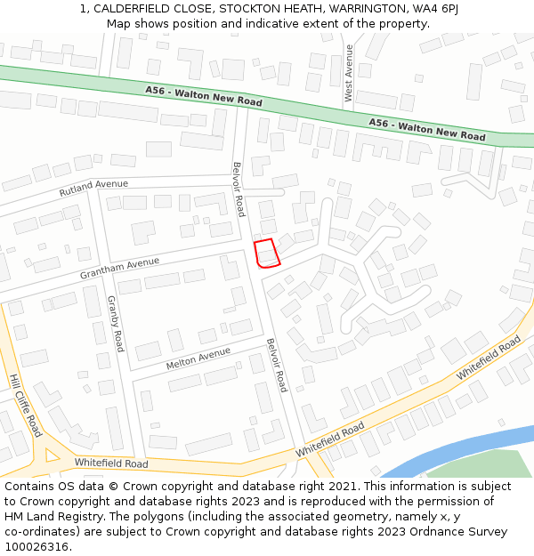 1, CALDERFIELD CLOSE, STOCKTON HEATH, WARRINGTON, WA4 6PJ: Location map and indicative extent of plot