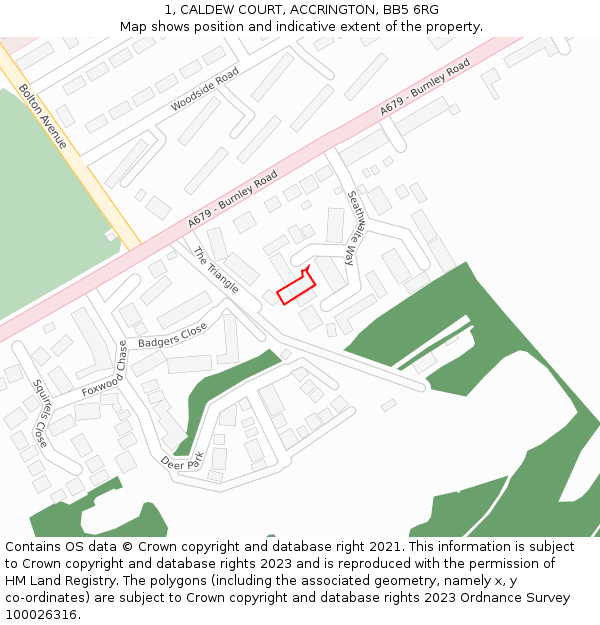 1, CALDEW COURT, ACCRINGTON, BB5 6RG: Location map and indicative extent of plot