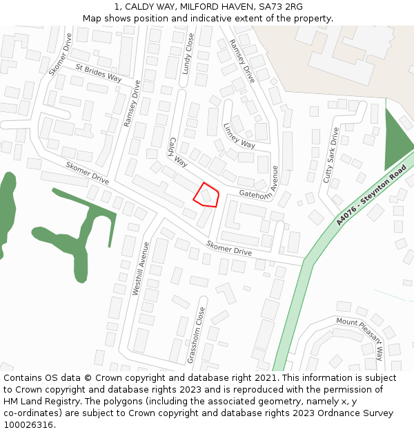 1, CALDY WAY, MILFORD HAVEN, SA73 2RG: Location map and indicative extent of plot