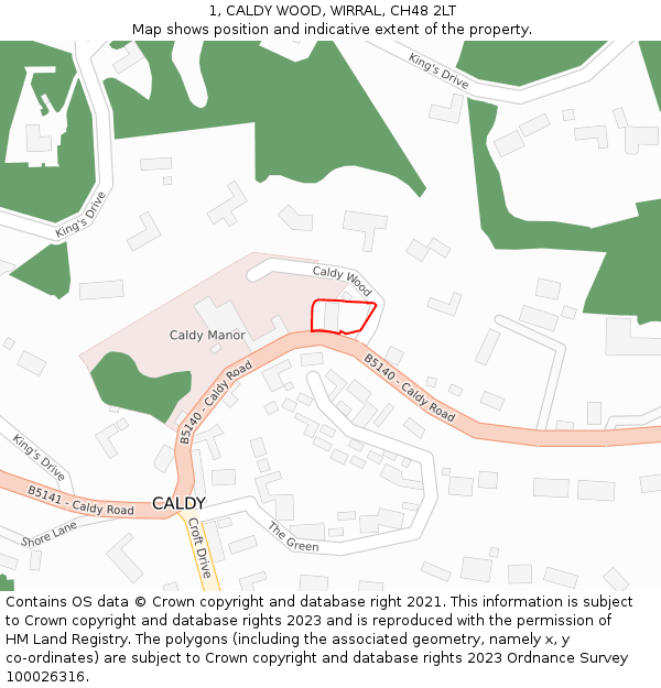 1, CALDY WOOD, WIRRAL, CH48 2LT: Location map and indicative extent of plot