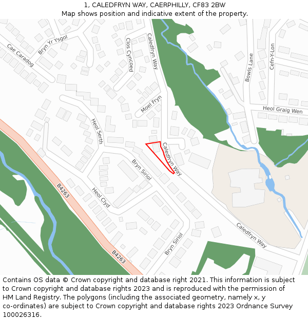 1, CALEDFRYN WAY, CAERPHILLY, CF83 2BW: Location map and indicative extent of plot