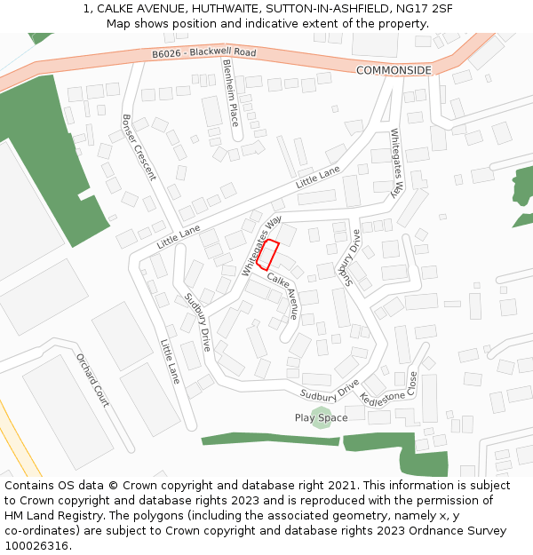 1, CALKE AVENUE, HUTHWAITE, SUTTON-IN-ASHFIELD, NG17 2SF: Location map and indicative extent of plot