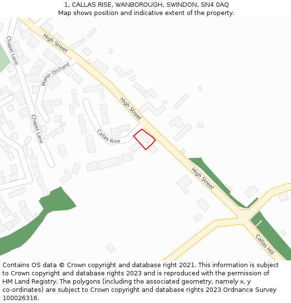 1, CALLAS RISE, WANBOROUGH, SWINDON, SN4 0AQ: Location map and indicative extent of plot