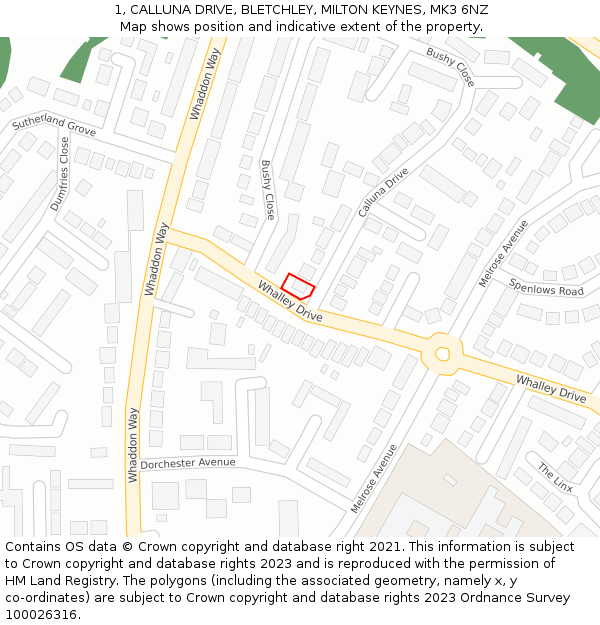 1, CALLUNA DRIVE, BLETCHLEY, MILTON KEYNES, MK3 6NZ: Location map and indicative extent of plot