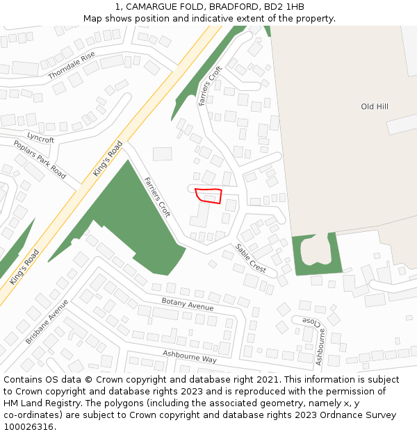 1, CAMARGUE FOLD, BRADFORD, BD2 1HB: Location map and indicative extent of plot