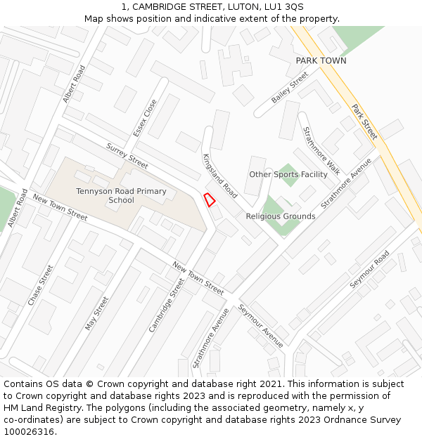 1, CAMBRIDGE STREET, LUTON, LU1 3QS: Location map and indicative extent of plot