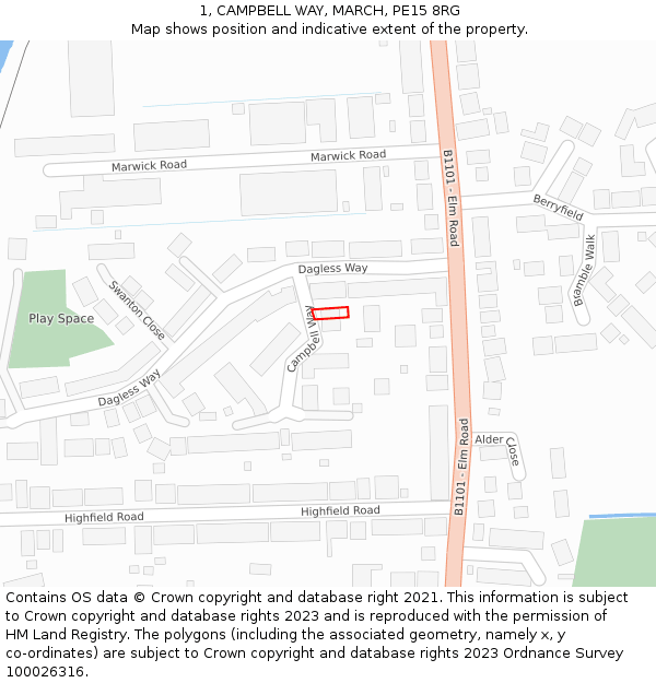 1, CAMPBELL WAY, MARCH, PE15 8RG: Location map and indicative extent of plot