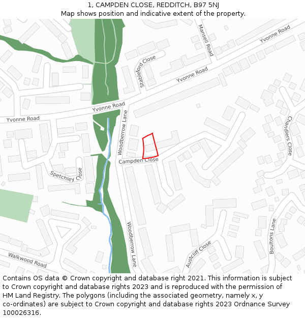 1, CAMPDEN CLOSE, REDDITCH, B97 5NJ: Location map and indicative extent of plot