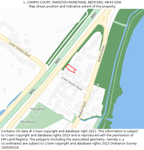 1, CAMPIN COURT, MARSTON MORETAINE, BEDFORD, MK43 0GW: Location map and indicative extent of plot