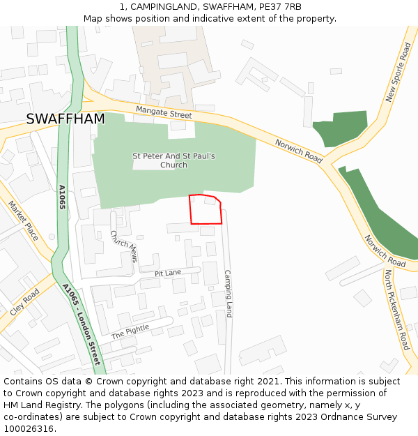 1, CAMPINGLAND, SWAFFHAM, PE37 7RB: Location map and indicative extent of plot