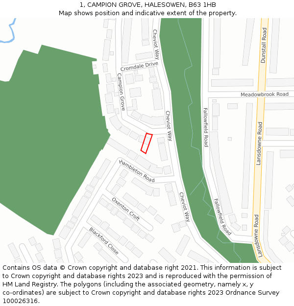 1, CAMPION GROVE, HALESOWEN, B63 1HB: Location map and indicative extent of plot