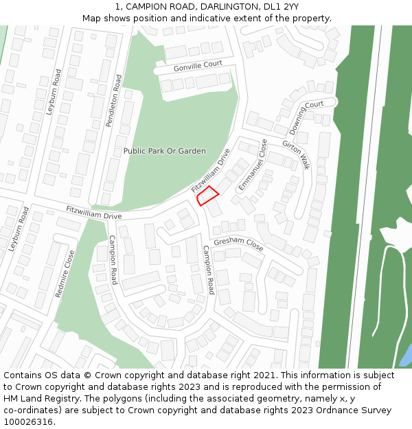 1, CAMPION ROAD, DARLINGTON, DL1 2YY: Location map and indicative extent of plot