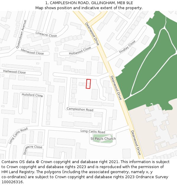 1, CAMPLESHON ROAD, GILLINGHAM, ME8 9LE: Location map and indicative extent of plot