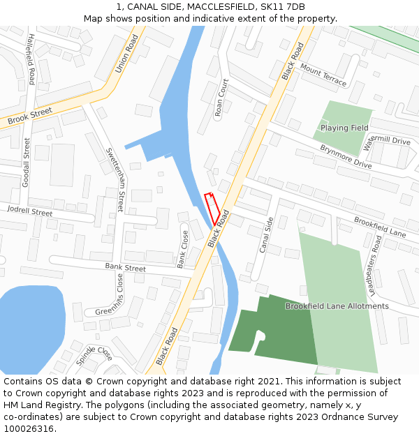 1, CANAL SIDE, MACCLESFIELD, SK11 7DB: Location map and indicative extent of plot