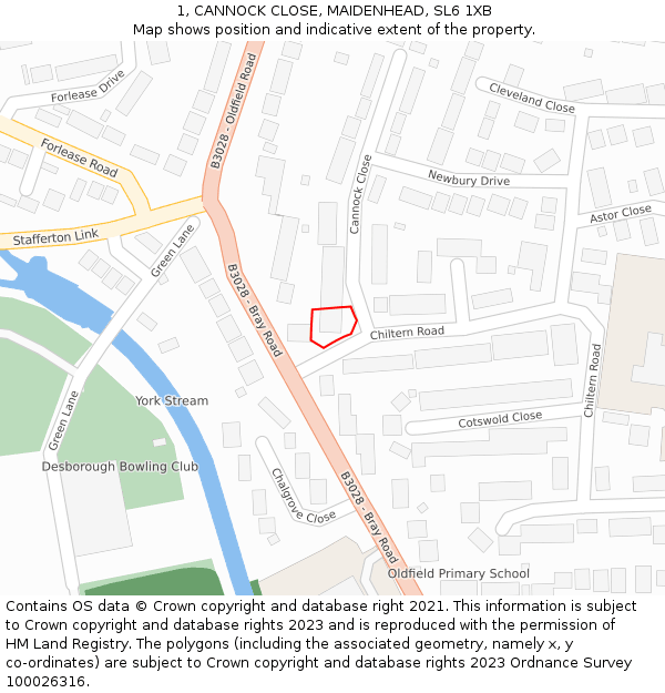 1, CANNOCK CLOSE, MAIDENHEAD, SL6 1XB: Location map and indicative extent of plot