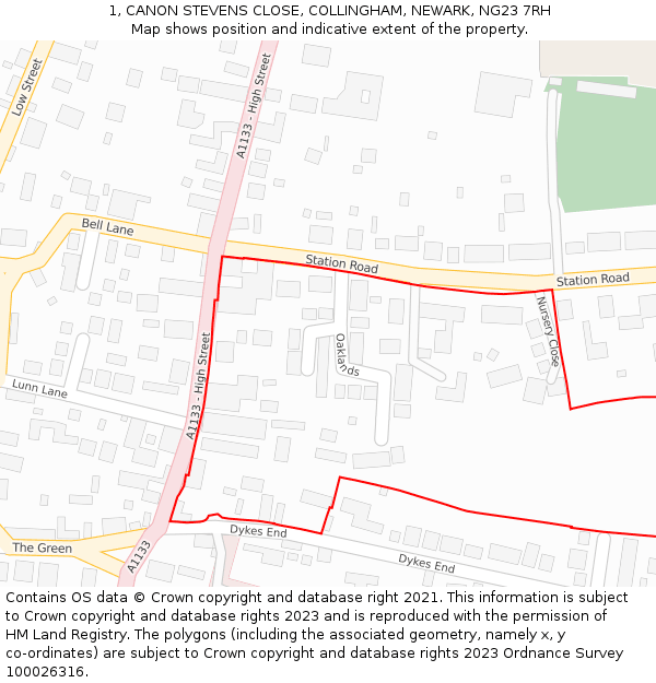 1, CANON STEVENS CLOSE, COLLINGHAM, NEWARK, NG23 7RH: Location map and indicative extent of plot