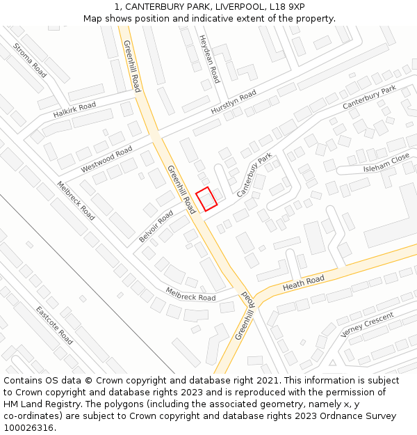 1, CANTERBURY PARK, LIVERPOOL, L18 9XP: Location map and indicative extent of plot