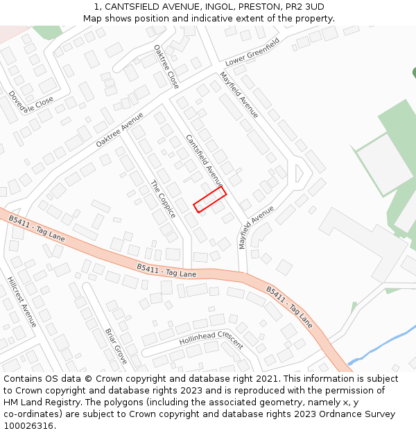 1, CANTSFIELD AVENUE, INGOL, PRESTON, PR2 3UD: Location map and indicative extent of plot