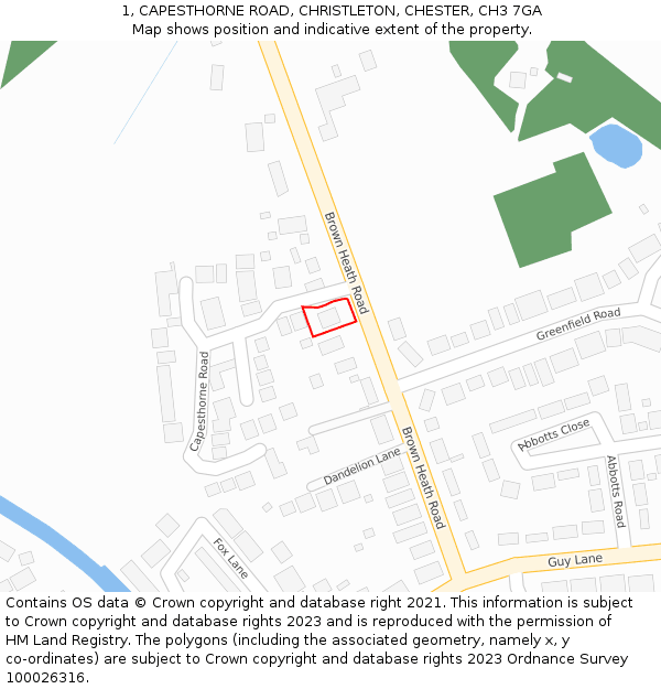 1, CAPESTHORNE ROAD, CHRISTLETON, CHESTER, CH3 7GA: Location map and indicative extent of plot