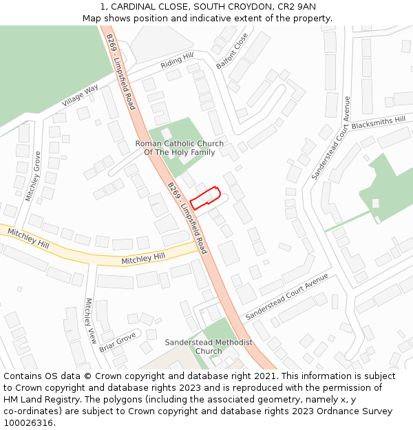 1, CARDINAL CLOSE, SOUTH CROYDON, CR2 9AN: Location map and indicative extent of plot