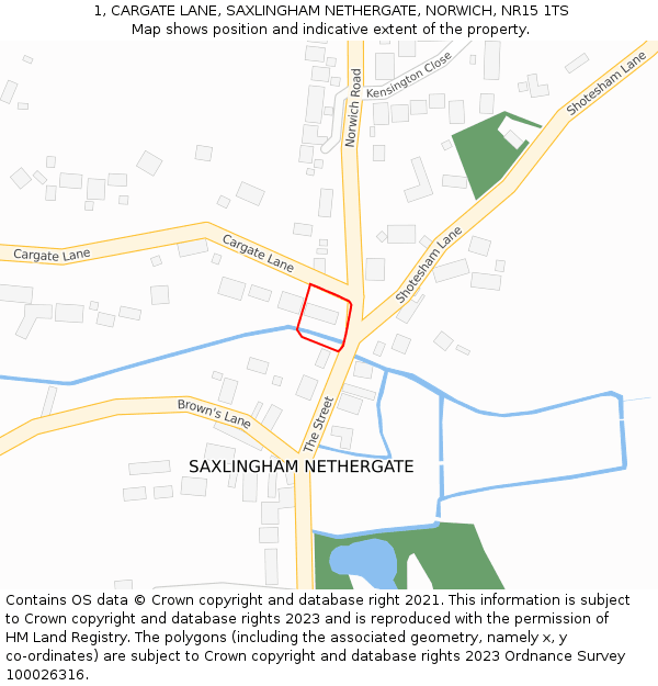 1, CARGATE LANE, SAXLINGHAM NETHERGATE, NORWICH, NR15 1TS: Location map and indicative extent of plot