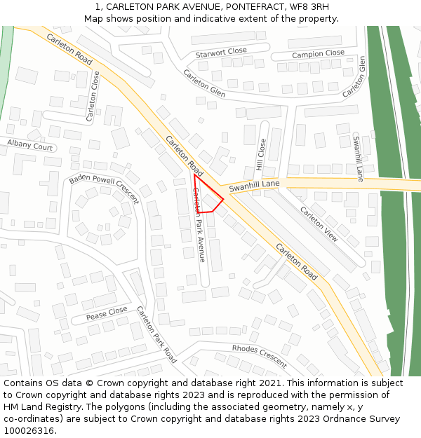 1, CARLETON PARK AVENUE, PONTEFRACT, WF8 3RH: Location map and indicative extent of plot