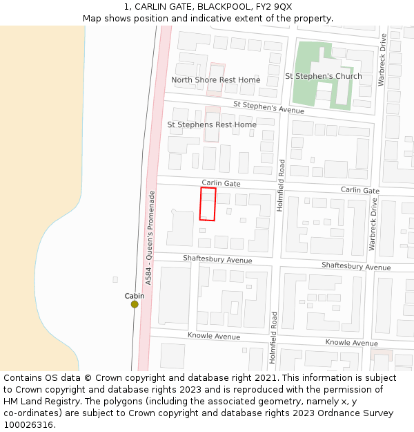 1, CARLIN GATE, BLACKPOOL, FY2 9QX: Location map and indicative extent of plot