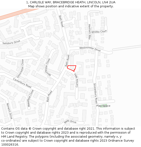 1, CARLISLE WAY, BRACEBRIDGE HEATH, LINCOLN, LN4 2UA: Location map and indicative extent of plot