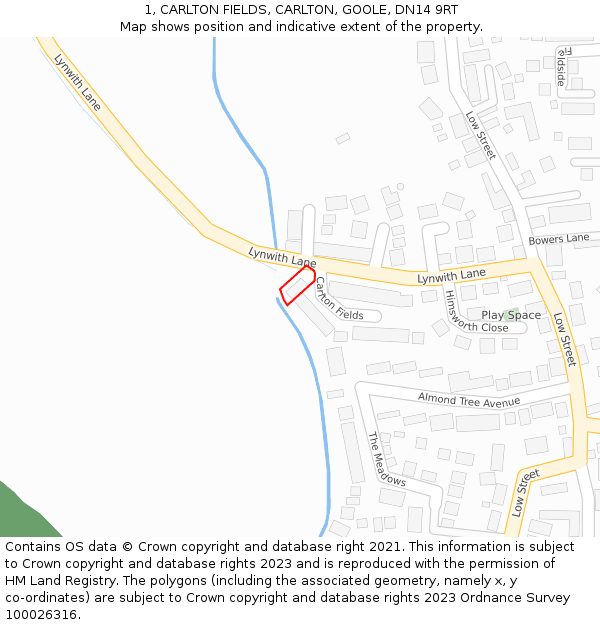 1, CARLTON FIELDS, CARLTON, GOOLE, DN14 9RT: Location map and indicative extent of plot