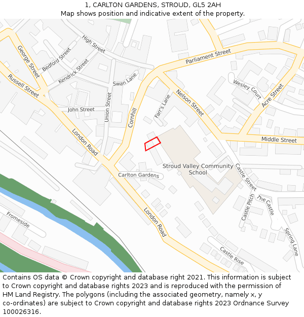1, CARLTON GARDENS, STROUD, GL5 2AH: Location map and indicative extent of plot
