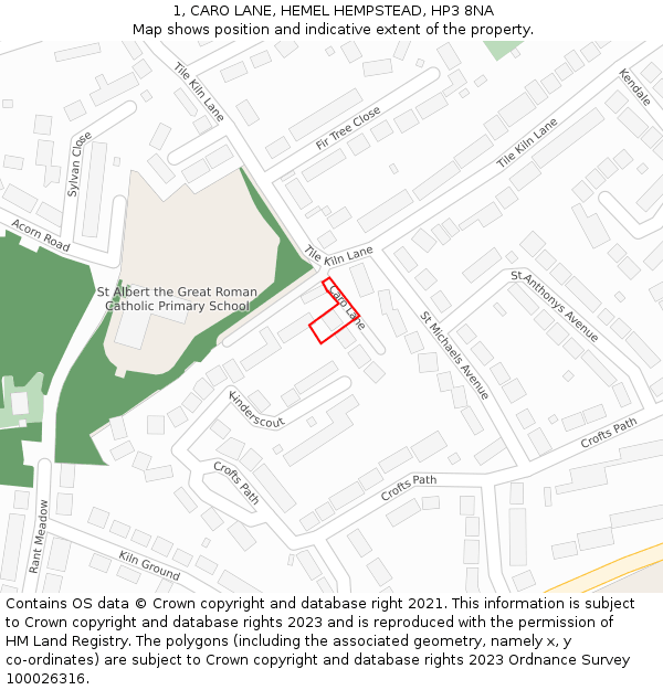 1, CARO LANE, HEMEL HEMPSTEAD, HP3 8NA: Location map and indicative extent of plot