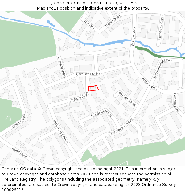 1, CARR BECK ROAD, CASTLEFORD, WF10 5JS: Location map and indicative extent of plot