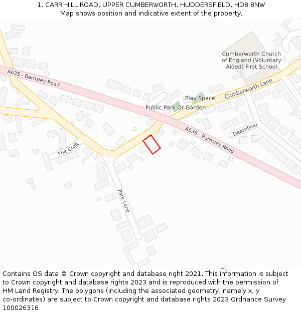 1, CARR HILL ROAD, UPPER CUMBERWORTH, HUDDERSFIELD, HD8 8NW: Location map and indicative extent of plot