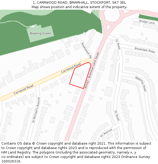 1, CARRWOOD ROAD, BRAMHALL, STOCKPORT, SK7 3EL: Location map and indicative extent of plot