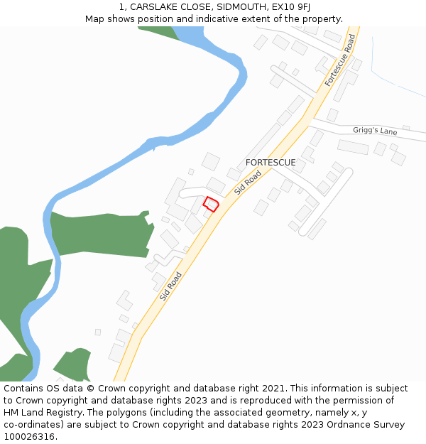 1, CARSLAKE CLOSE, SIDMOUTH, EX10 9FJ: Location map and indicative extent of plot
