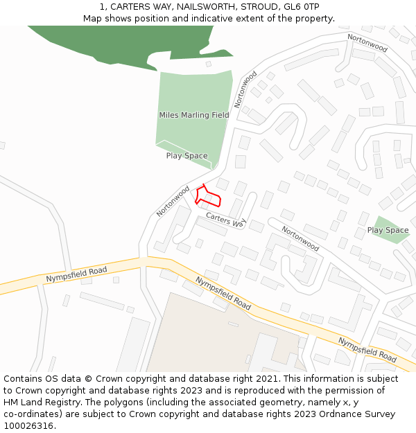 1, CARTERS WAY, NAILSWORTH, STROUD, GL6 0TP: Location map and indicative extent of plot