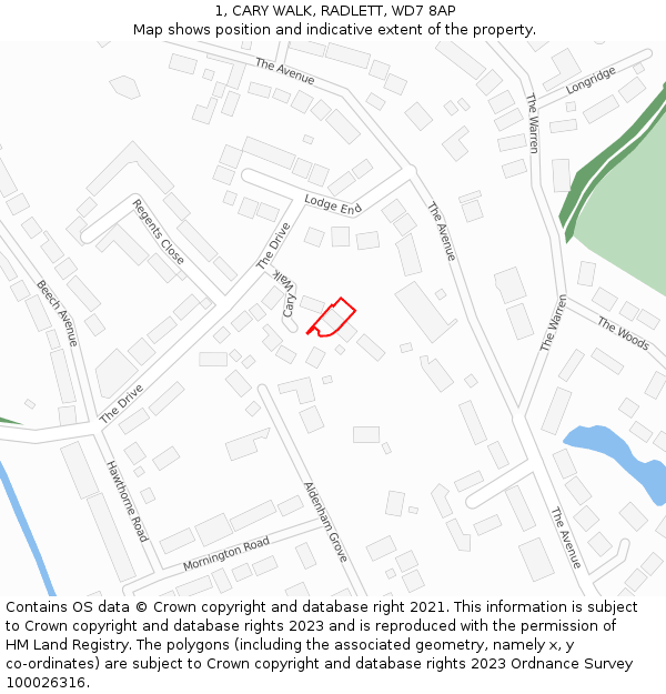 1, CARY WALK, RADLETT, WD7 8AP: Location map and indicative extent of plot
