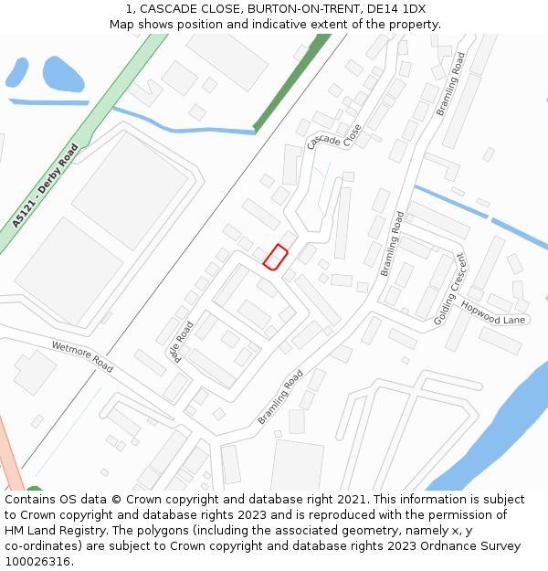 1, CASCADE CLOSE, BURTON-ON-TRENT, DE14 1DX: Location map and indicative extent of plot
