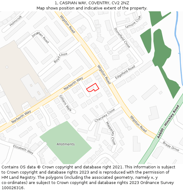 1, CASPIAN WAY, COVENTRY, CV2 2NZ: Location map and indicative extent of plot