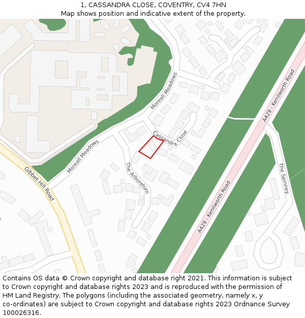 1, CASSANDRA CLOSE, COVENTRY, CV4 7HN: Location map and indicative extent of plot