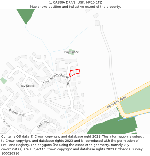 1, CASSIA DRIVE, USK, NP15 1TZ: Location map and indicative extent of plot