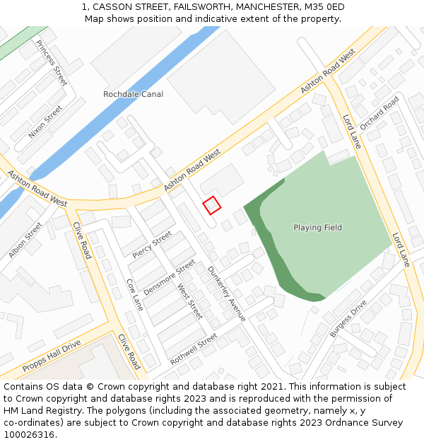 1, CASSON STREET, FAILSWORTH, MANCHESTER, M35 0ED: Location map and indicative extent of plot